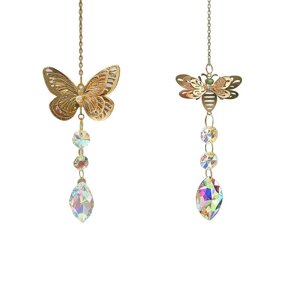 Rotating Butterfly Wind Chimes Colorful Light Collection Pendant Crafts Bee Wind Chimes  Backyard
