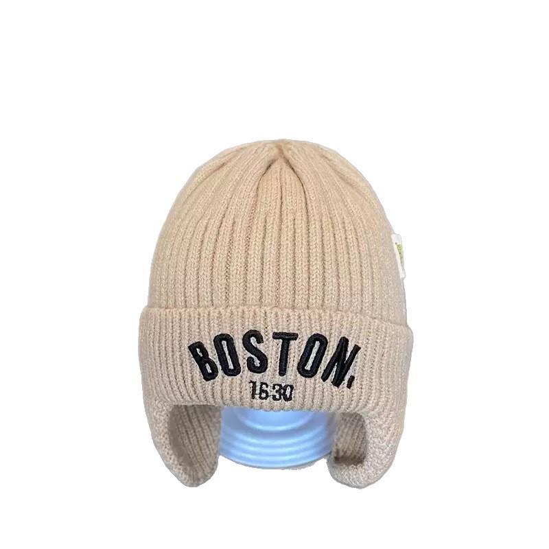 Children's Warm Knitted Korean-Style Hat with Letter Embroidery and Ear Protection