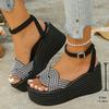 Fashion Women's Fashion Rhinestone Platform Sandals Black Ankle Strap Wedge Heel Sandals Woman Summer Thick Bottom Non Slip Beach Shoes
