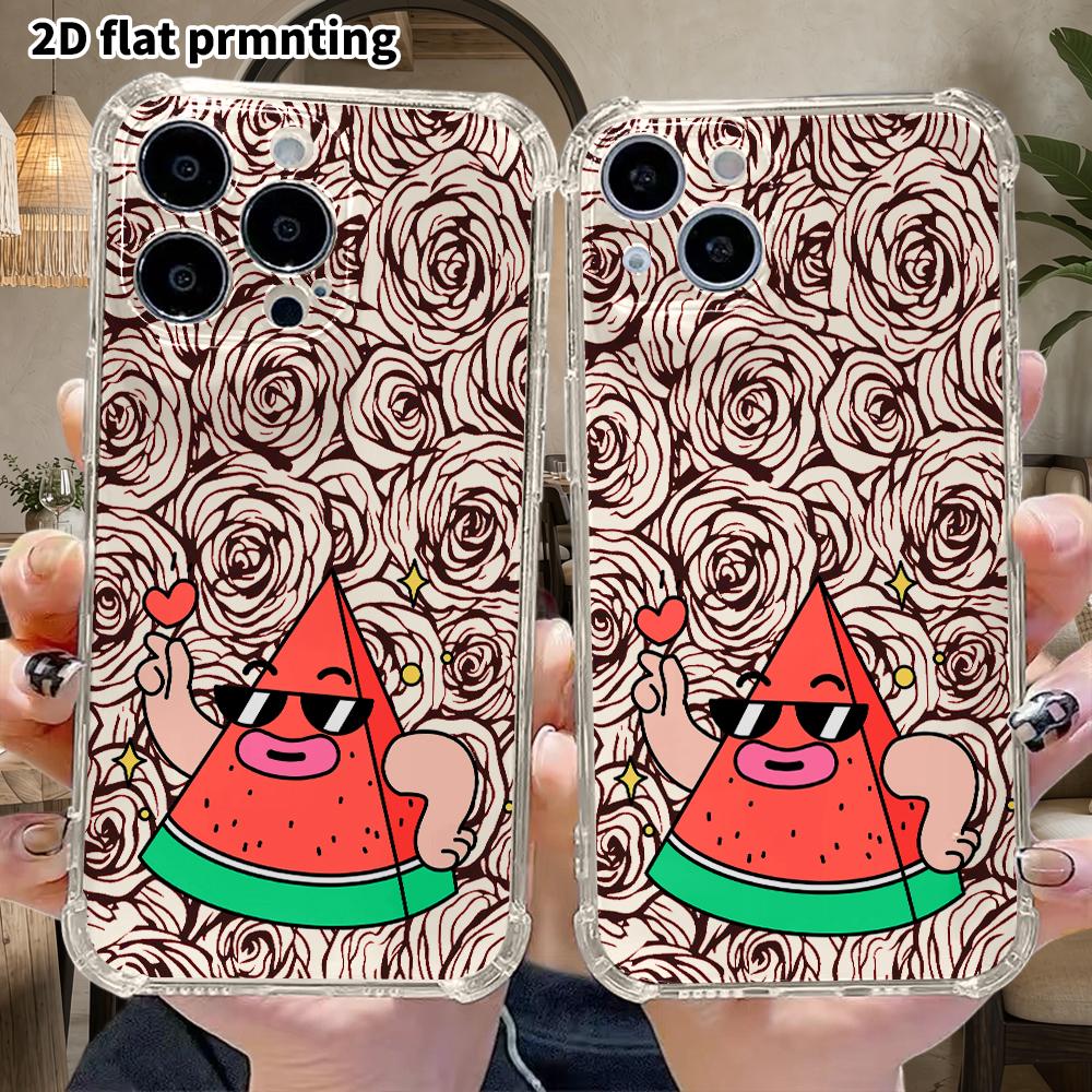 Phone Case: 2D Flat, Fits iPhone 18 17 16 15 14 13 Pro, Transparent Corner Protection Case, Cool Watermelon, Christmas and Halloween Gift