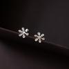 Elegant Hand-Carved S925 Sterling Silver Faceted Six-Petal Flower Stud Earrings for Women