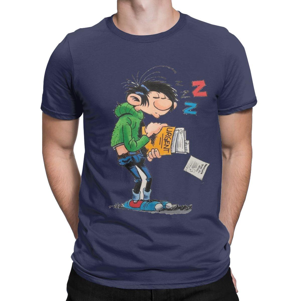 

Men s T-Shirt Gaston Lagaffe Magazine Book Funny Pure Cotton Tee Shirt Short Sleeve Belgium Cartoon T Shirts Crew Neck Clothing 4XL