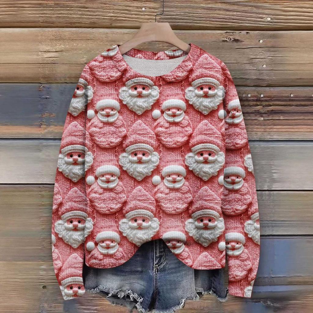 Damen Weihnachtspullover Niedlicher Lustiger Weihnachtspullover Herbst und Winter Langarm Strickpullover
