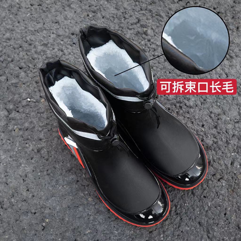 Rain shoes men's medium tube non-slip waterproof shoes new fashion outdoor closed water boots warm short tube rubber shoes men's fashion