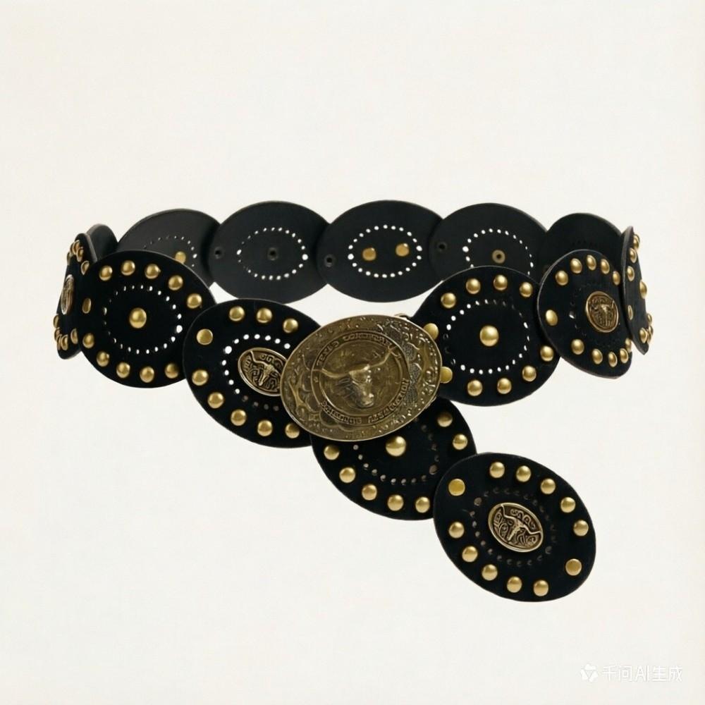 Wide Western Waist Belt Cow Head Buckle PU Leather Belt Ethnic Style Cowboy Belt Casual Wear