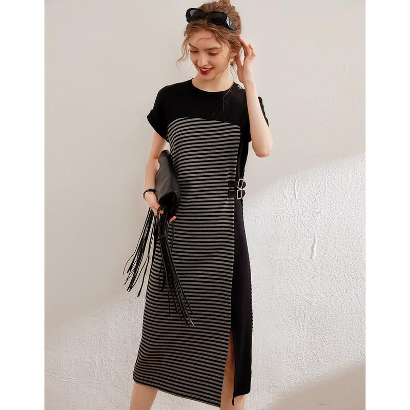 Bailuyu Gestreiftes Patchwork A-Linienkleid