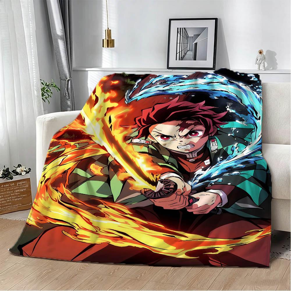 3D Cartoon Demon S-Slayer Anime Nezuko Flannel Blanket Soft Throw Blanket Art For Home Decor Bedroom Bed Sofa Picnic Fans Gifts