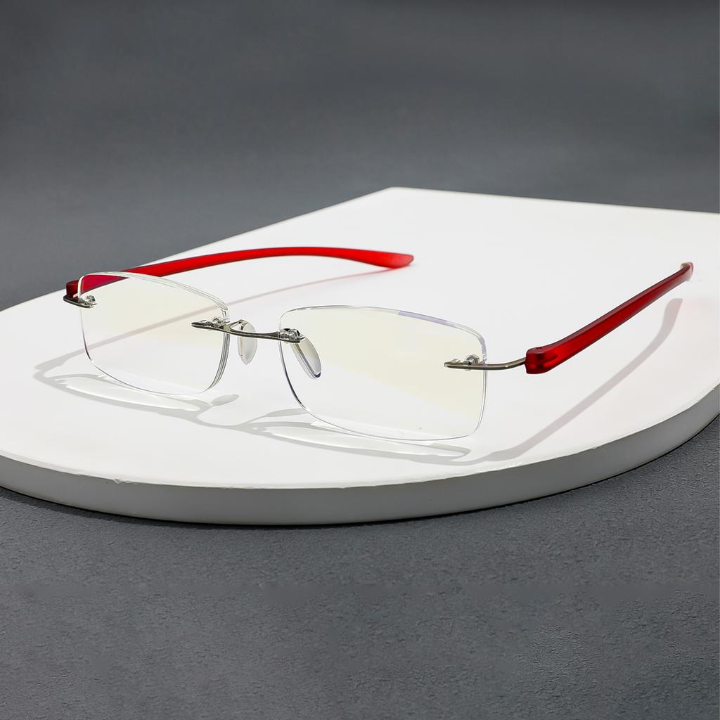 Retro Reading Glasses For Men Women Rimless Design Women'S Presbyopic Glasses Blue Light Blocking Metal Legs