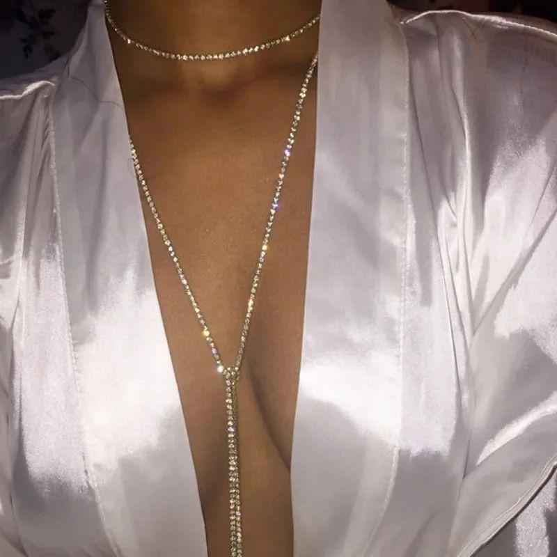 Luxury Multi-layer Zircon Necklace, Sparkling Rhinestone Tassel Neck Accessories for Party