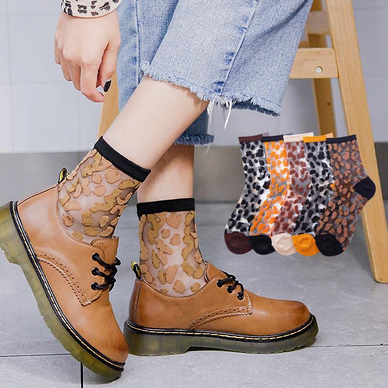 Fashion Summer Women Ladies Sexy Leopard Grain Socks Crystal Silk Glass Silk Ultrathin Transparent Lace Fabulous Girls