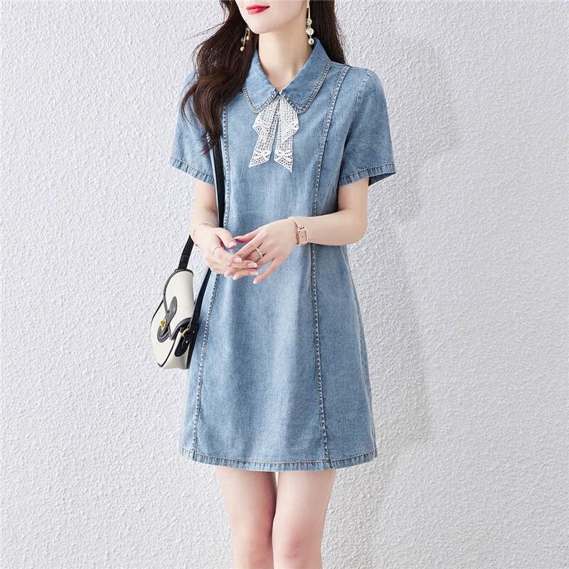

Women s Versatile Short Sleeve Denim A-line Dress L