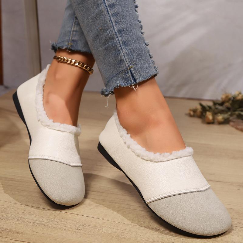 Women's Fleece-Lined Loafer 2025 Winter New Arrival Vintage-Style Round-Toe Soft-Sole Soft Leather Slip-On Warm Cotton Boots