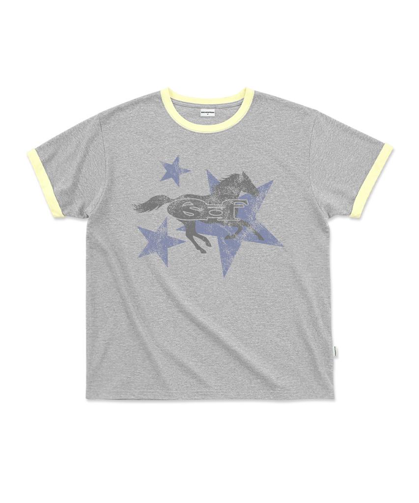 ESCAPEFROM [Escf X Hot Today] Lone Star Horse Roll-Up Point Short Sleeve T-Shirt Gray