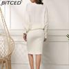 BITCED Autumn/Winter Plus Size Women's Loose Batwing Sleeve Knitted Long Pullover Dress