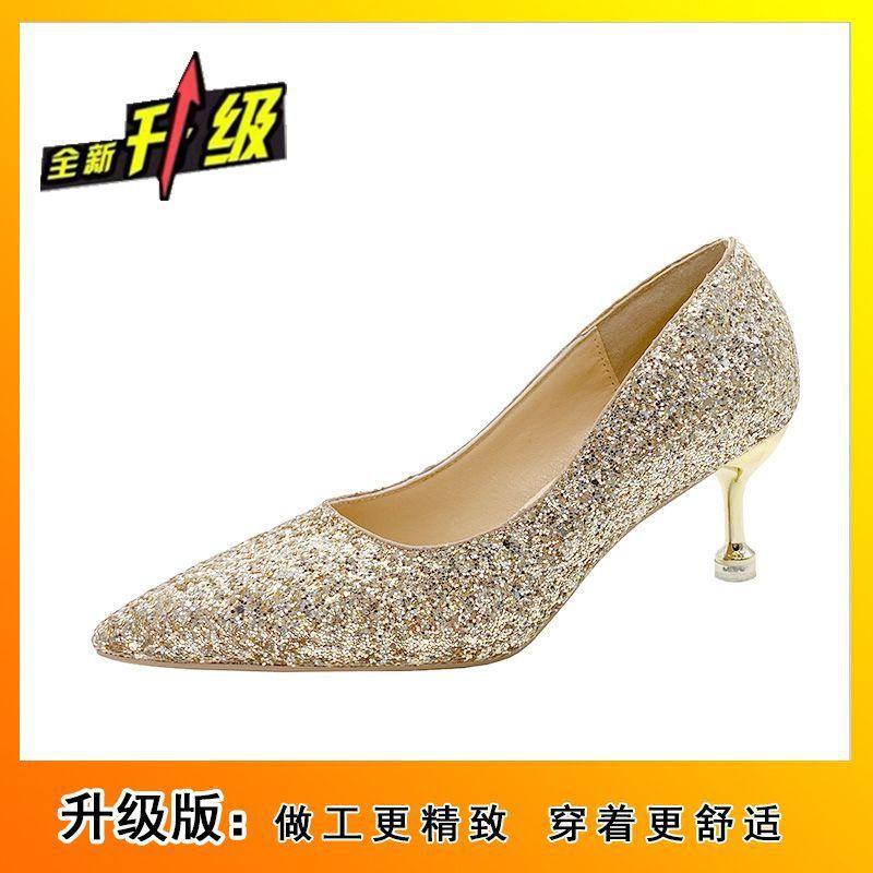 Fashion thin heels high heels not tired feet wedding shoes French bride wedding shoes high sense sequins bridesmaid shoes 2025 new