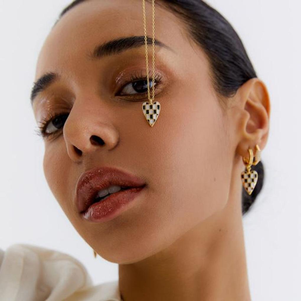 [POPTS] Black Checkerboard Heart Necklace OTN222524EYX
