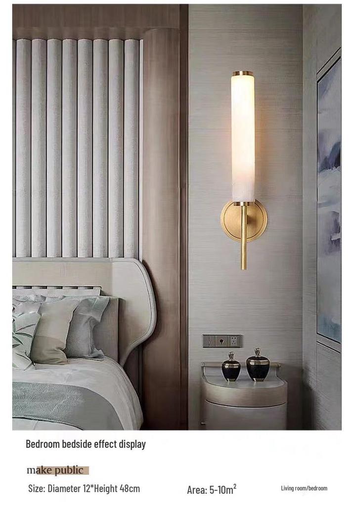 Elegant All-Copper Marble Wall Lamp for Living Room, Hotel, or B&B Corridor/Bedsides