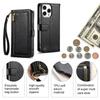Leather Phone Case for iPhone 12 - 16 Series with Coin Pocket, Card Slot, Mirror & Stand – Multiple Colors