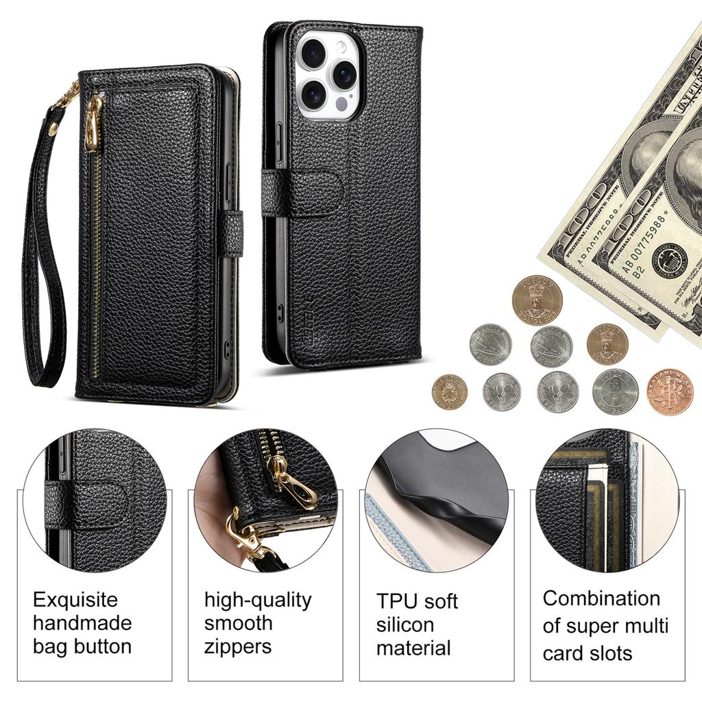 Leather Phone Case for iPhone 12 - 16 Series with Coin Pocket, Card Slot, Mirror & Stand – Multiple Colors