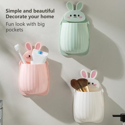 Wall-mounted Toothbrush Holder Cartoon Bunny Shape Anti-slip Storage Rack Self-adhesive Deep Pocket Wall Storage Rack