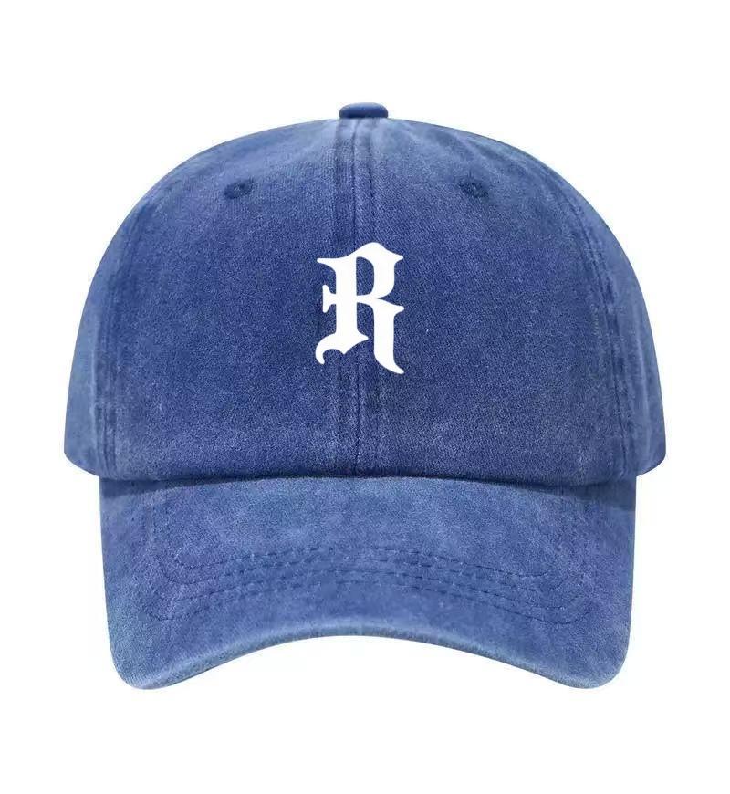Letter R Printed Washed Cotton Adjustable Baseball Cap Classic Snapback Dad Hat Breathable Golf Fishing Outdoor Sun Cap