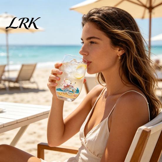 Küstendesign Tumbler Handgefertigter Glasbecher, Einzigartiger Aufdruck mit Meerestier-Motiv für Eiskaffee Cocktails Bar Tumbler, Dekorative Glasware Nautisch