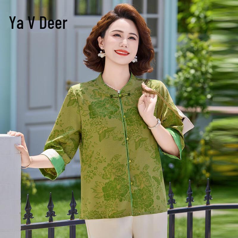 Yalu Women s Loose Fit New Chinese Style Floral 3/4 Sleeve Shirt 3XL