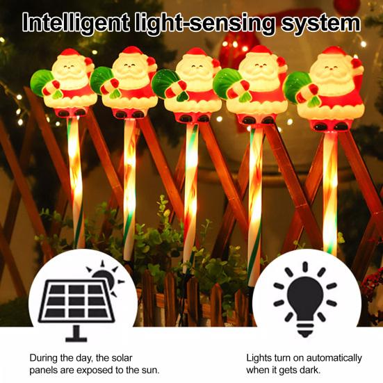 Solar Christmas Lawn Lights Santa Snowman Stake Lamps for Yard Outdoor Warm White LED Garden Lighting