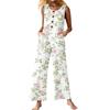 Damenmode Lässiger Jumpsuit mit Knöpfen, ärmellos, Blumendruck, Baumwoll-Overall mit Taschen