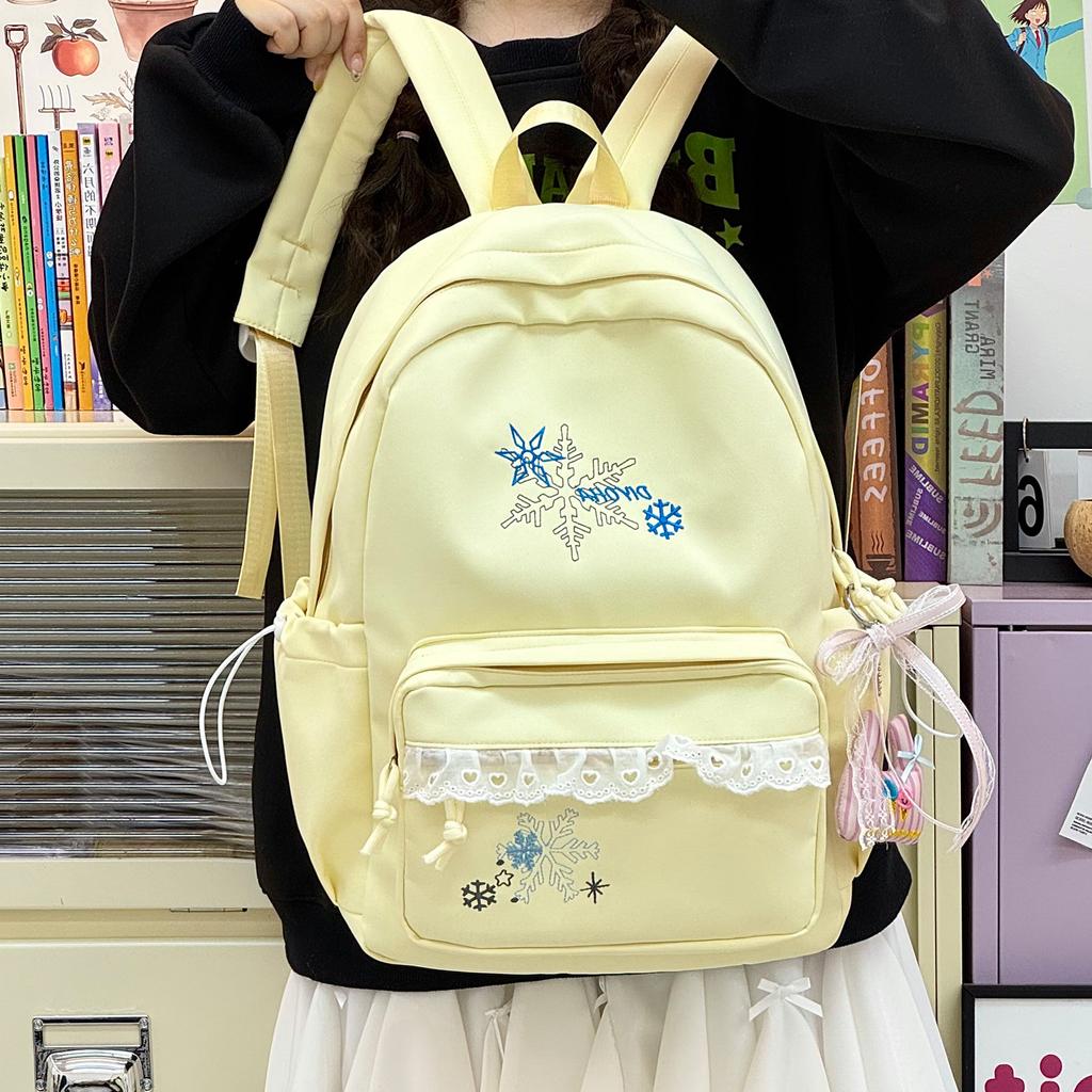School bag for girls, simple lace lace trim school bag, ballet style, large capacity, sweet commuter soft girl backpack