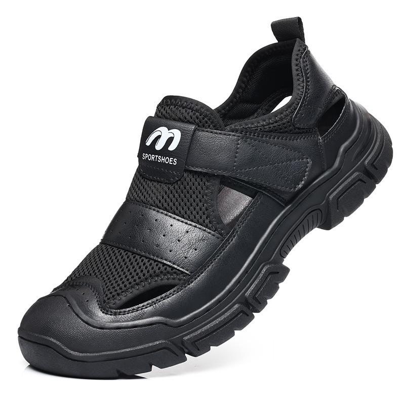 Cowhide sandals men's new casual breathable hole shoes men's tide non-slip bag head outdoor beach shoes