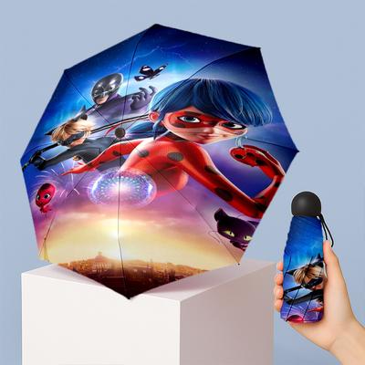 Miraculous Ladybug Printed 5?Fold Mini Umbrella 8?Rib Windproof Compact Umbrella For Women Pocket Carry