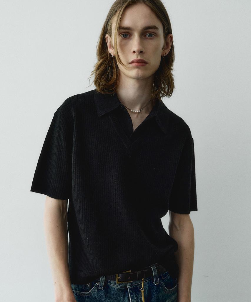 NOIRER Layered V-Neck Half Knit (Black)