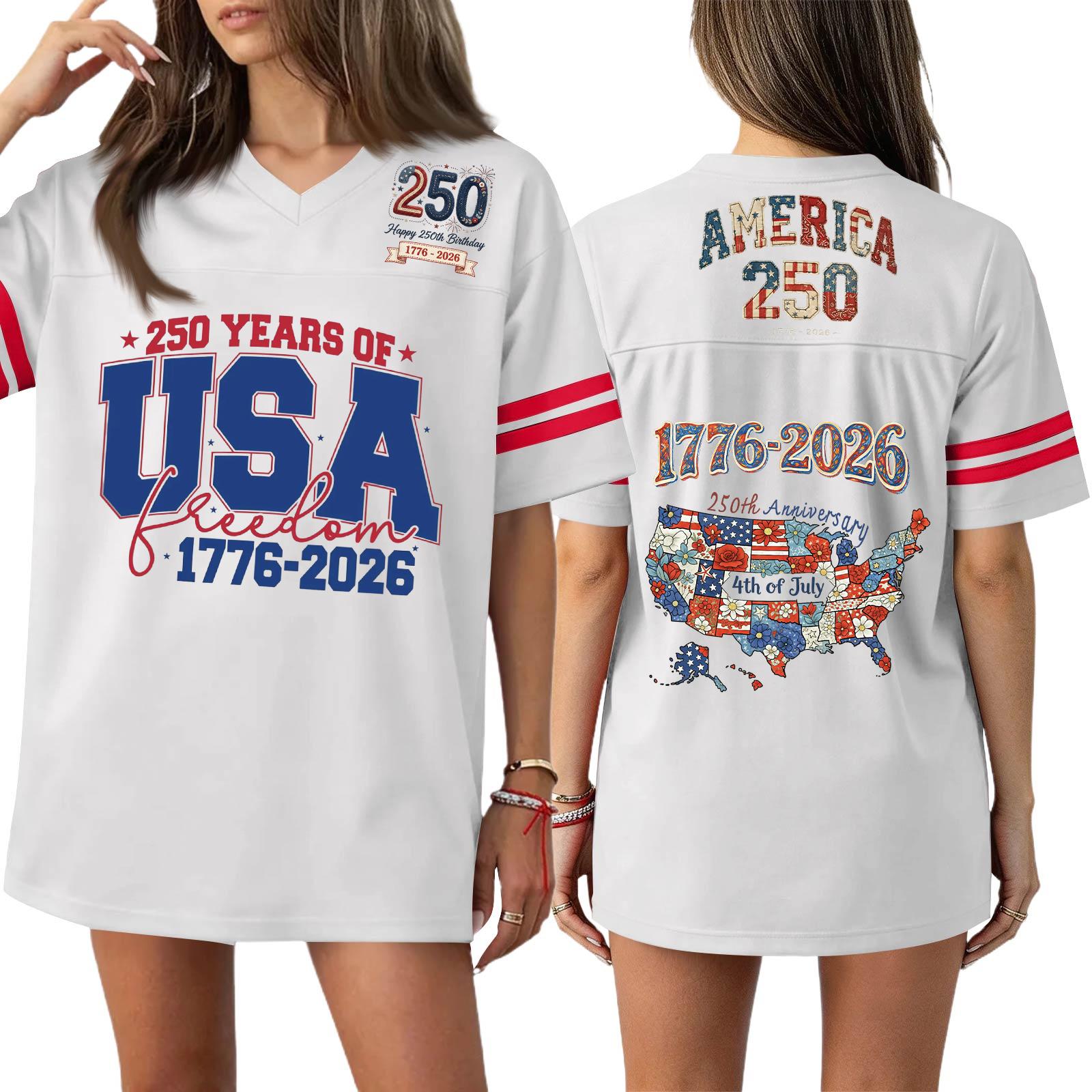 

Womens V Neck Short Sleeve Loose Fit T Shirt Dress USA 250 Years 1776 2026 Graphic Print Casual Top Jersey Style XL