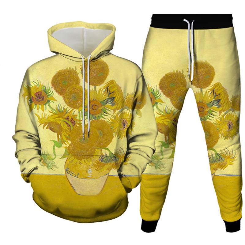 Fashion Floral Flower 3D Print Hoodies Pant Sets Men's Sweatshirts Sweatpants Streetwear Two Piece Suits Tracksuit Man Clothing