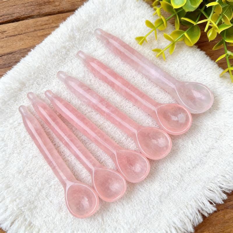 New Arrived Natural Healing Stone Rose Quartz Spoon Crystal Tableware Crafts Pink Rose Quartz Crystal Spoon for Kitchen One Size розовый кварц