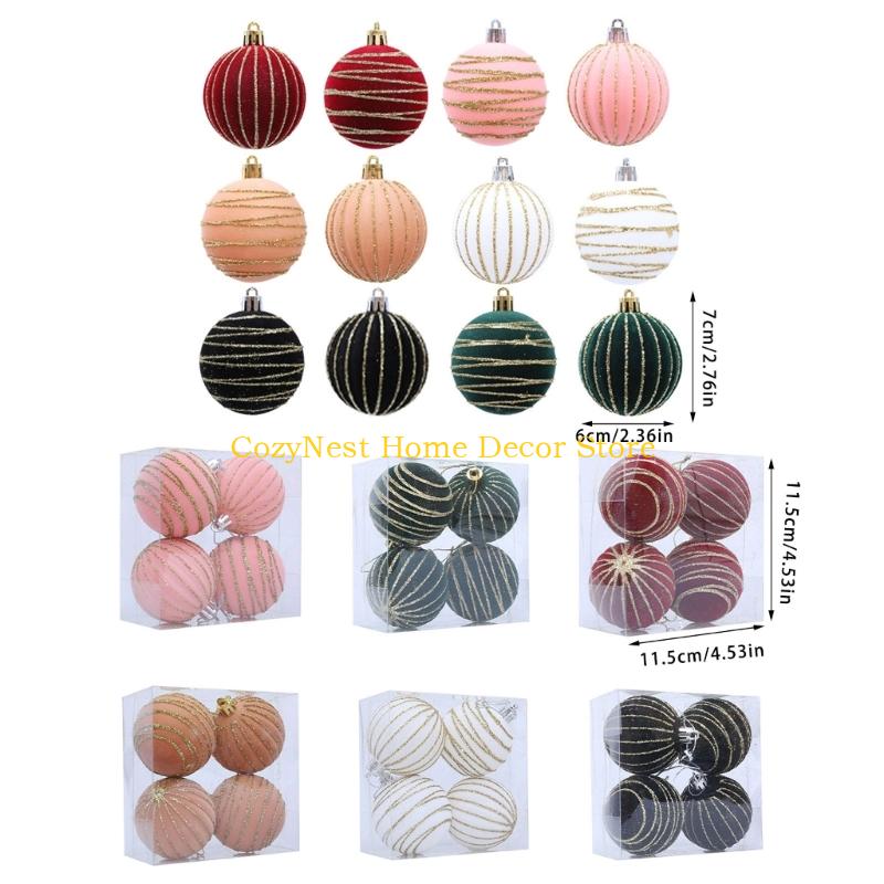 92MF 1 Box Flocking Ball Christmas Tree Decorations Multi Color Holiday Ornaments For Festival Home Party Decoration