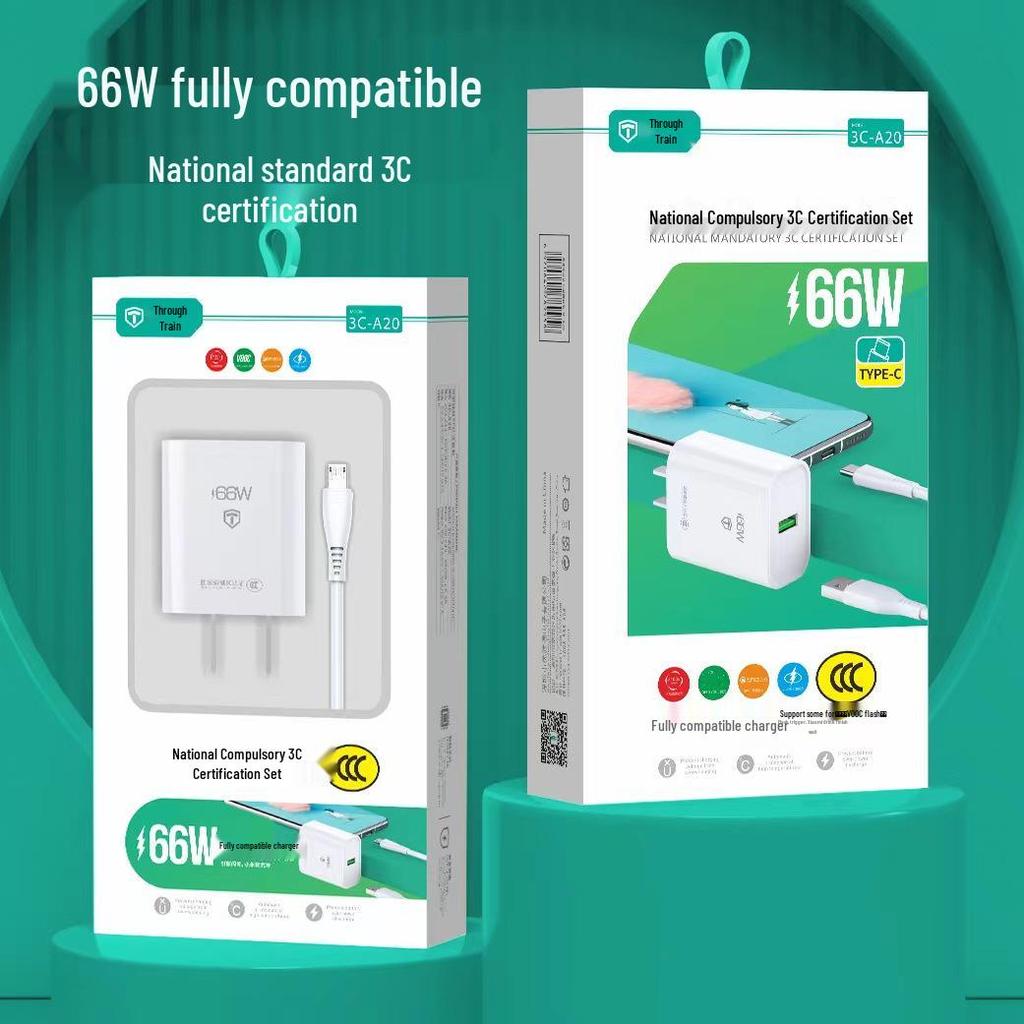 66W Certified Fast Charger & USB-C Cable for Android & Apple