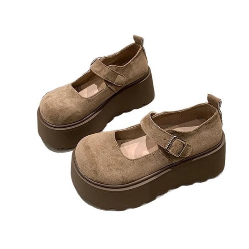 Retro thick-soled shallow-mouth single shoes women's new spring matching skirts versatile round-headed Mary Jane shoes