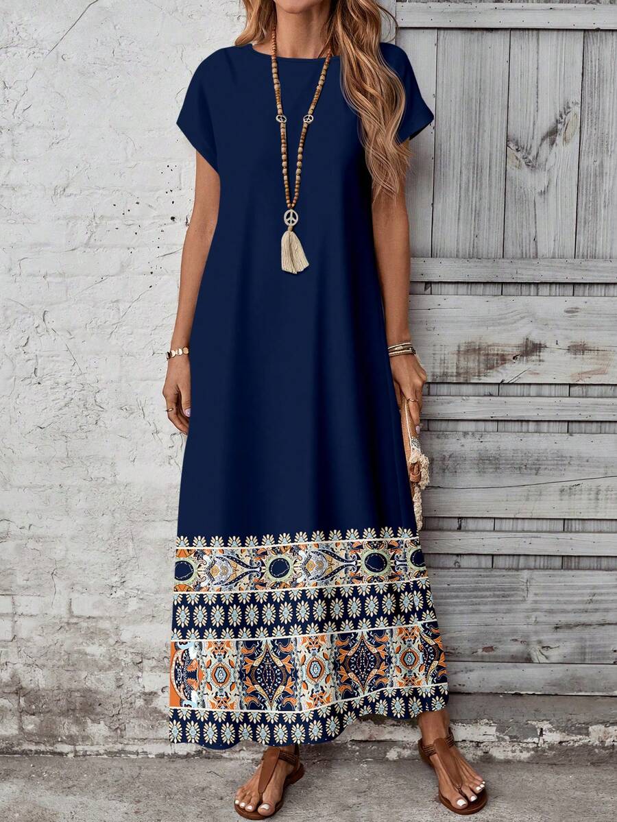 Casual Retro Pattern Patchwork Women s Summer Dress S