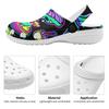 White EVA Clogs with Feather Leaf Print, Lightweight Slip On Garden Shoes, Breathable Beach Sandals, Indoor Outdoor Slippers for Men Women