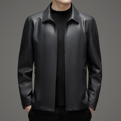 Genuine Leather Jacket Men's First Layer Sheepskin Men's Motorcycle Business Casual Autumn and Winter Leather Jacket Jacket