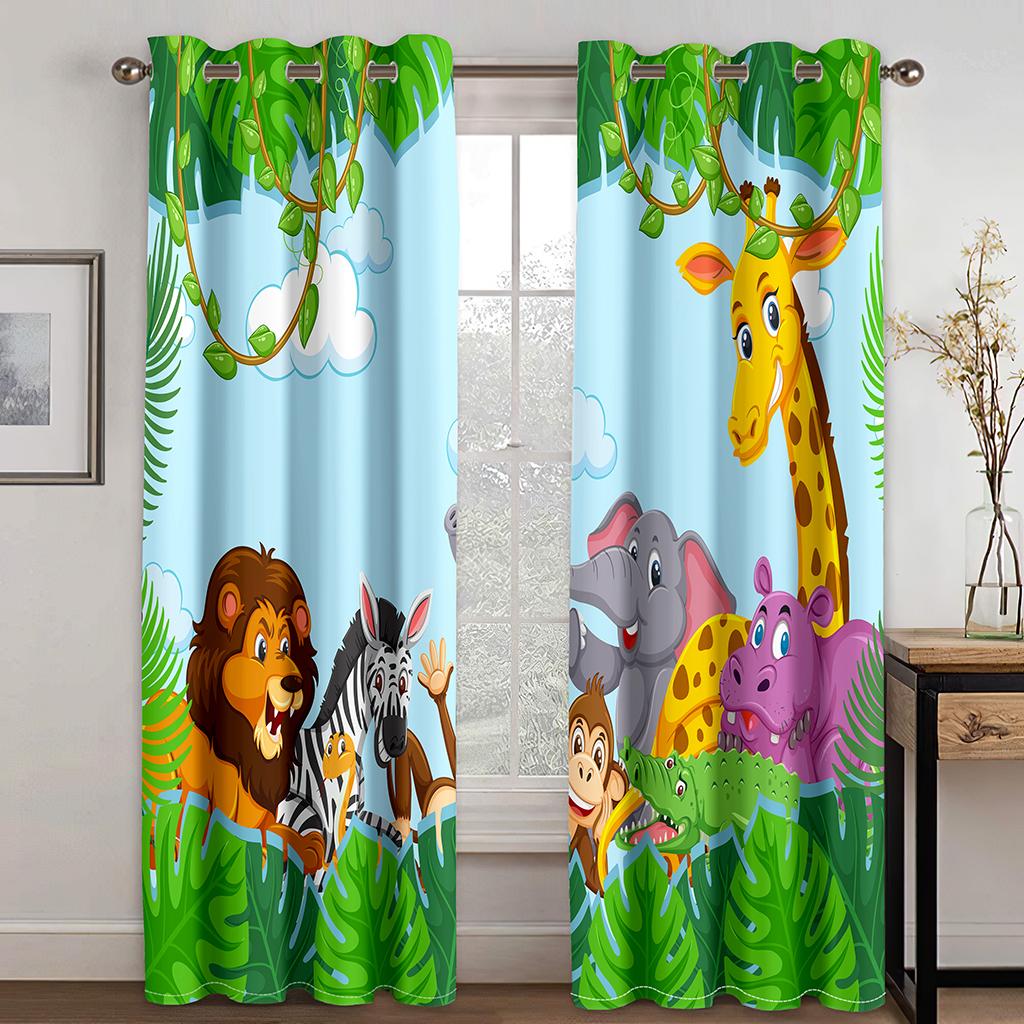 Cartoon Funny Elephant Dinosaur Tropical Forest Kids Window Curtains For Living Room Bedroom Bathroom Kicthen Door Home Decor