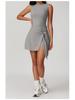 European-American Two-Piece Bodycon Sport Dress with Strappy Sleeveless Back and Anti-Exposure Yoga Tennis Skirt
