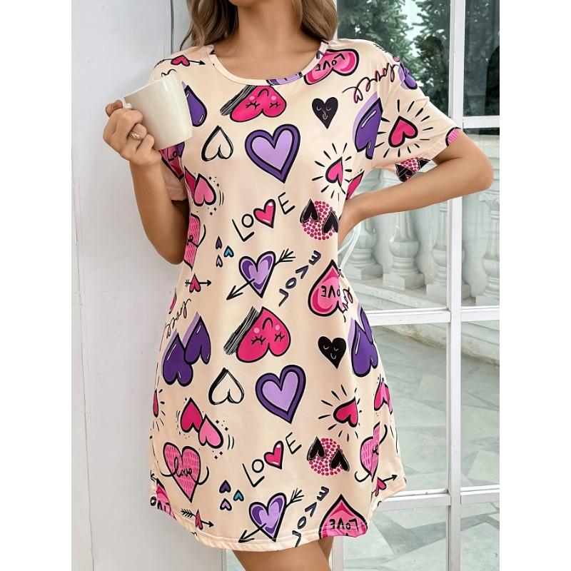 Women's Cute Cat Print Short Sleeve Nightgown