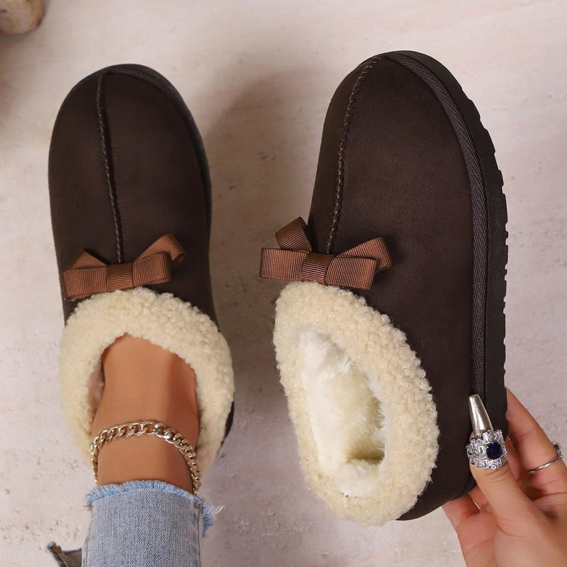 Fashion Vintage Bowknot Platform Cotton Shoes Women Plus Size 36-43 Non Slip Snow Boots Woman Warm Comfortable Short Plush Ankle Boots