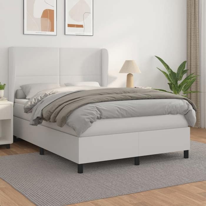 Exclusive House - Bed Slat Base with Mattress White 140x200cm Faux Leather