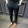 Men Ninth Pants Solid Color Soft Fabric Slim Fit Zip Up Straight Men Trousers Daily Clothes
