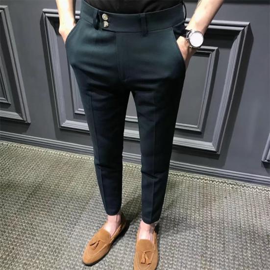 Men Ninth Pants Solid Color Soft Fabric Slim Fit Zip Up Straight Men Trousers Daily Clothes