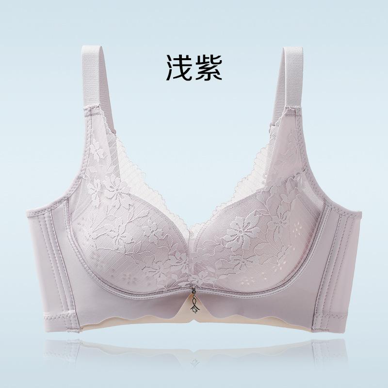 

Wind feeling light luxury lace versatile light and breathable hole cup upper support comfortable collection breast bra 40(recommended 67.5-75kg ) світло-фіолетового кольору